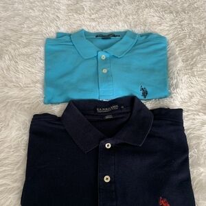 US Polo Assn NEW 2 x Size M Men's Performance Pique Polo Shirt Navy Blue & Aqua